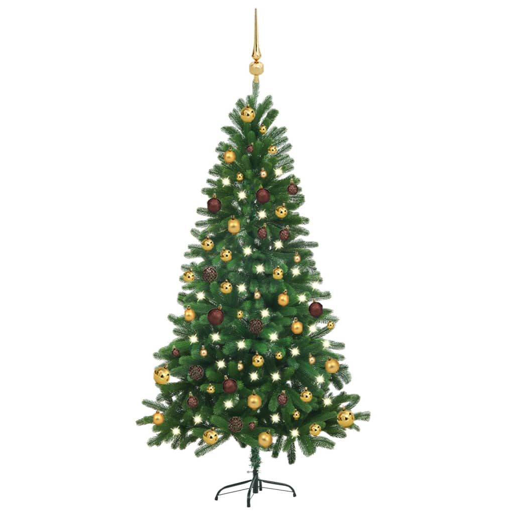 Künstlicher Weihnachtsbaum mit Beleuchtung & Kugeln 150 cm Grün