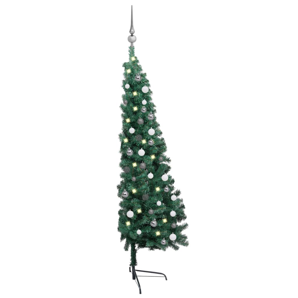 Künstlicher Halb-Weihnachtsbaum Beleuchtung Kugeln Grün 120 cm