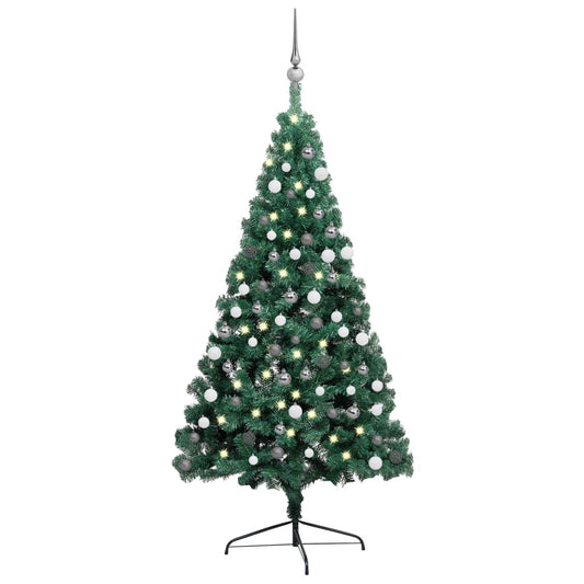 Künstlicher Halb-Weihnachtsbaum Beleuchtung Kugeln Grün 150 cm - Pazzar.ch