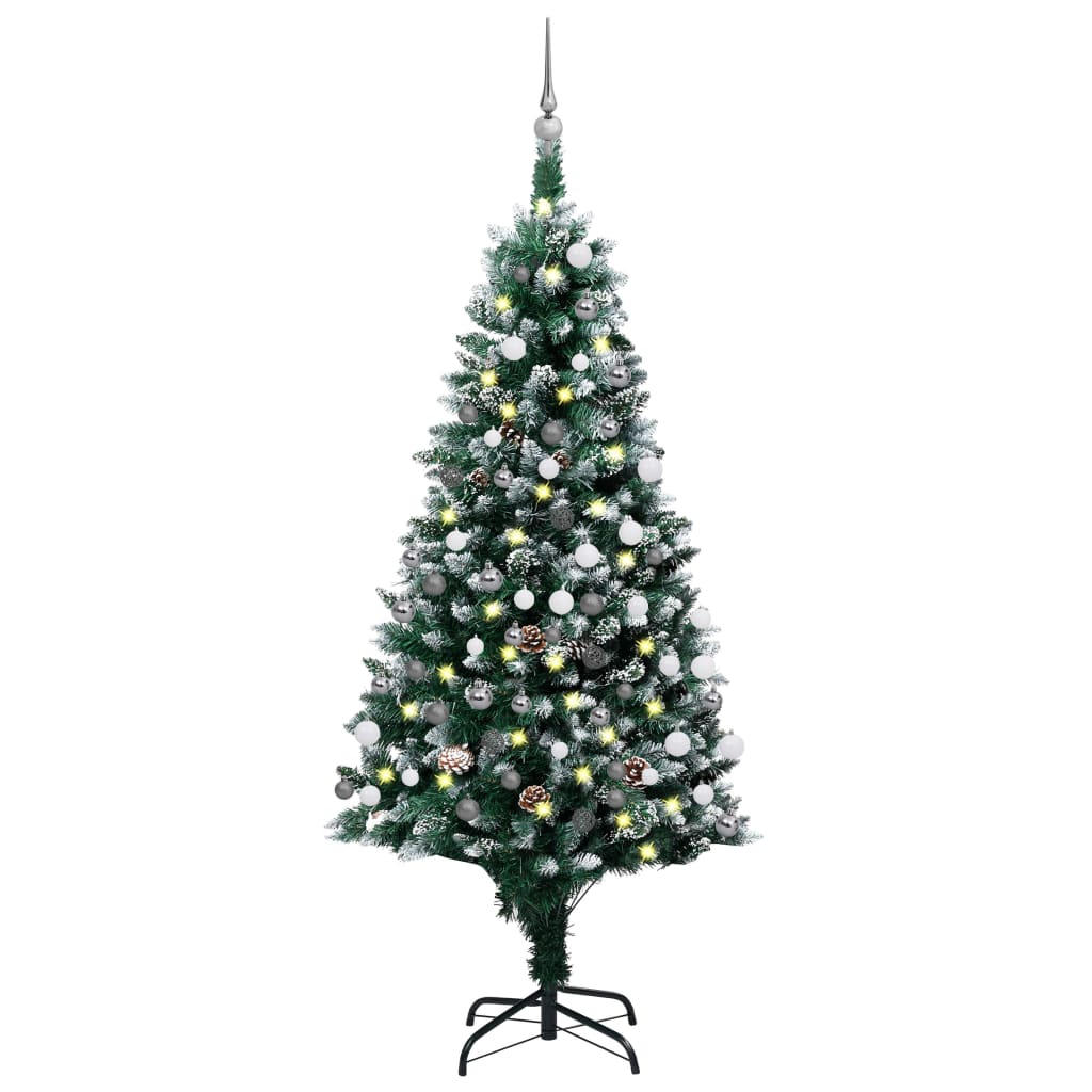 Künstlicher Weihnachtsbaum mit Beleuchtung Kugeln Zapfen 180 cm - Pazzar.ch