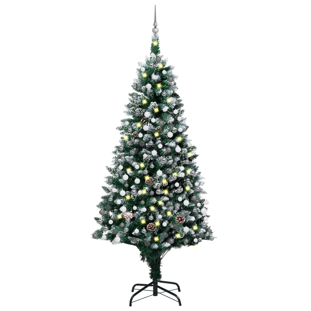 Künstlicher Weihnachtsbaum mit Beleuchtung Kugeln Zapfen 210 cm - Pazzar.ch