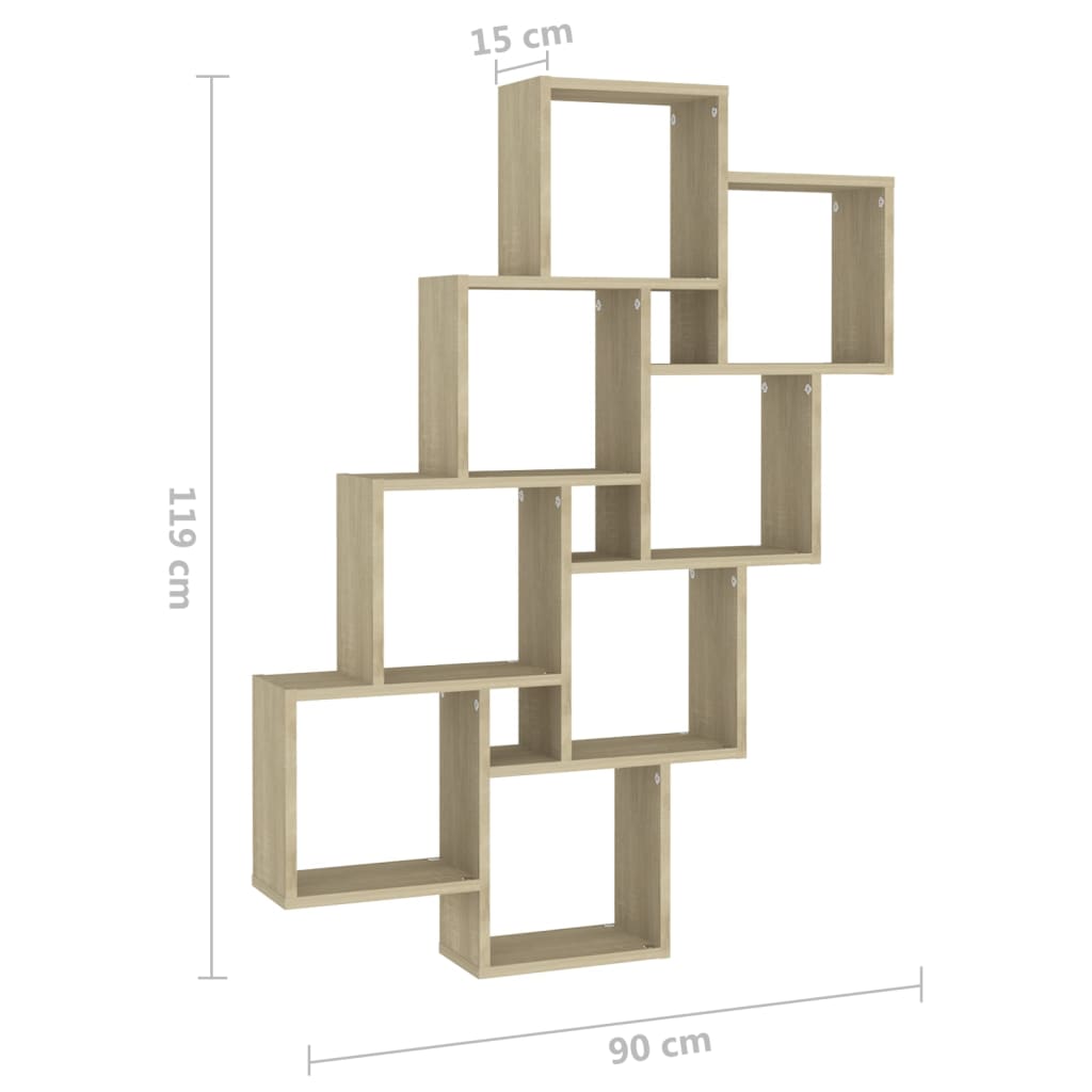 Würfelregal Sonoma-Eiche 90x15x119 cm Holzwerkstoff - Pazzar.ch