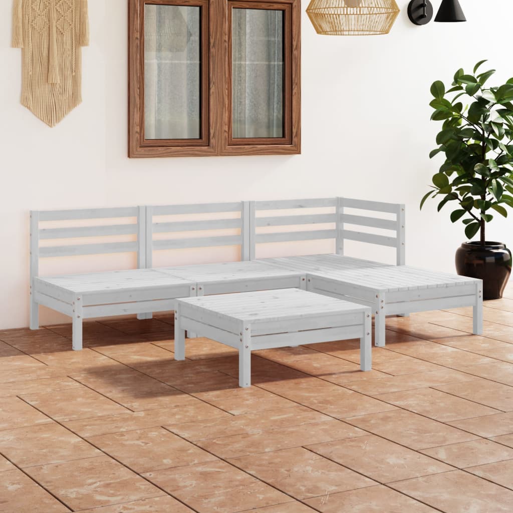 5-tlg. Garten-Lounge-Set Massivholz Kiefer Weiß - Pazzar.ch