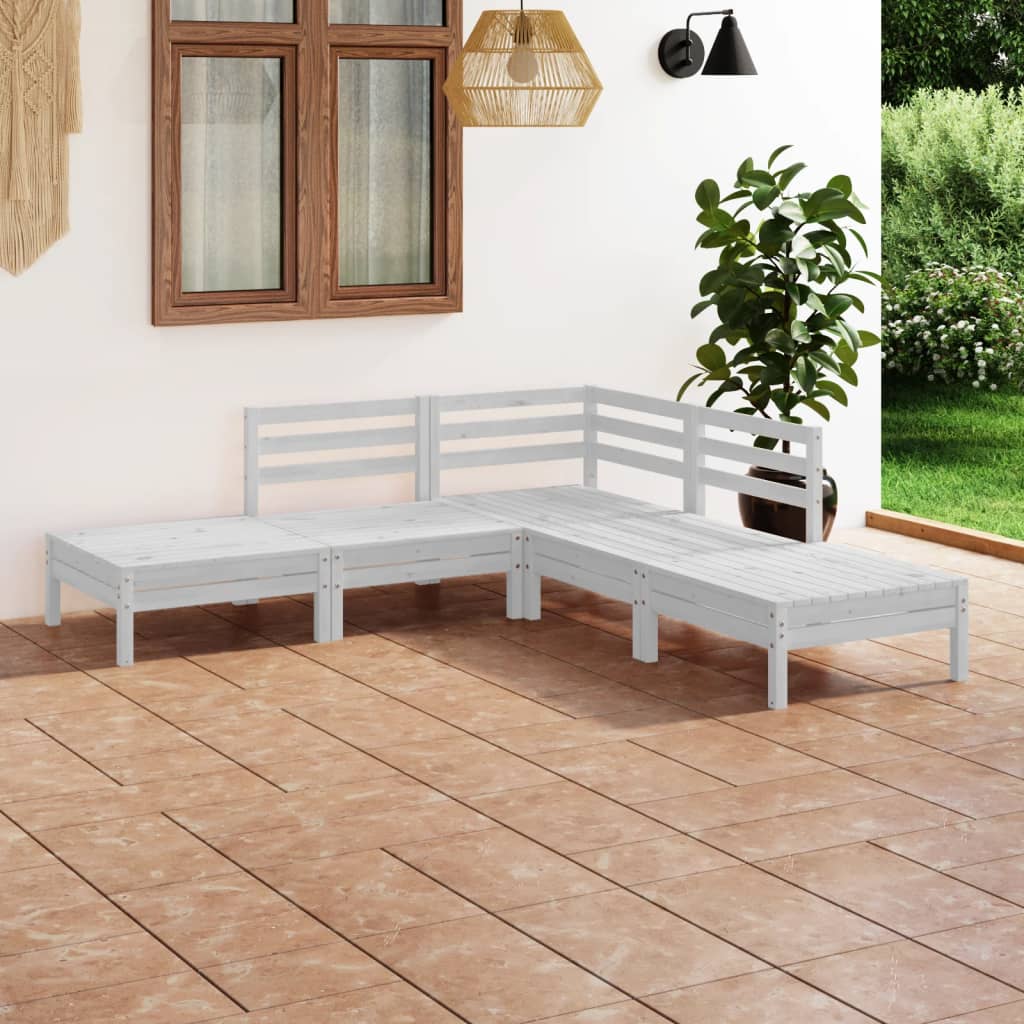 5-tlg. Garten-Lounge-Set Massivholz Kiefer Weiß - Pazzar.ch