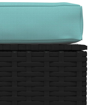 Garten-Fußhocker mit Kissen Schwarz 70x70x30 cm Poly Rattan