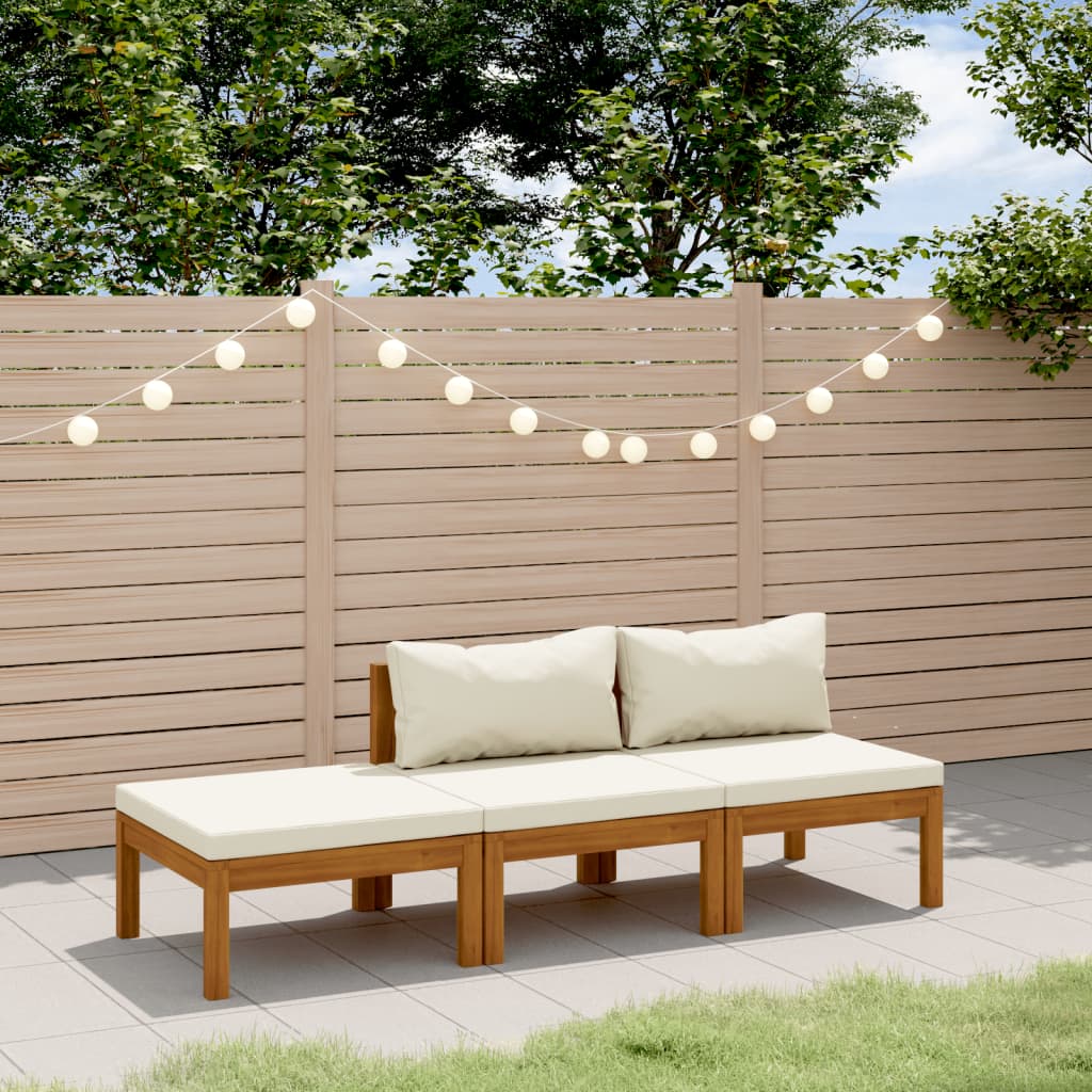 3-tlg. Garten-Lounge-Set mit Creme Kissen Massivholz Akazie