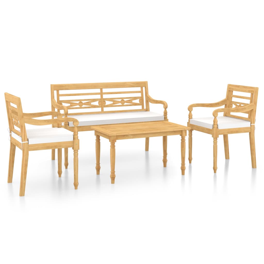 4-tlg. Garten-Lounge-Set mit Kissen Massivholz Teak - Pazzar.ch