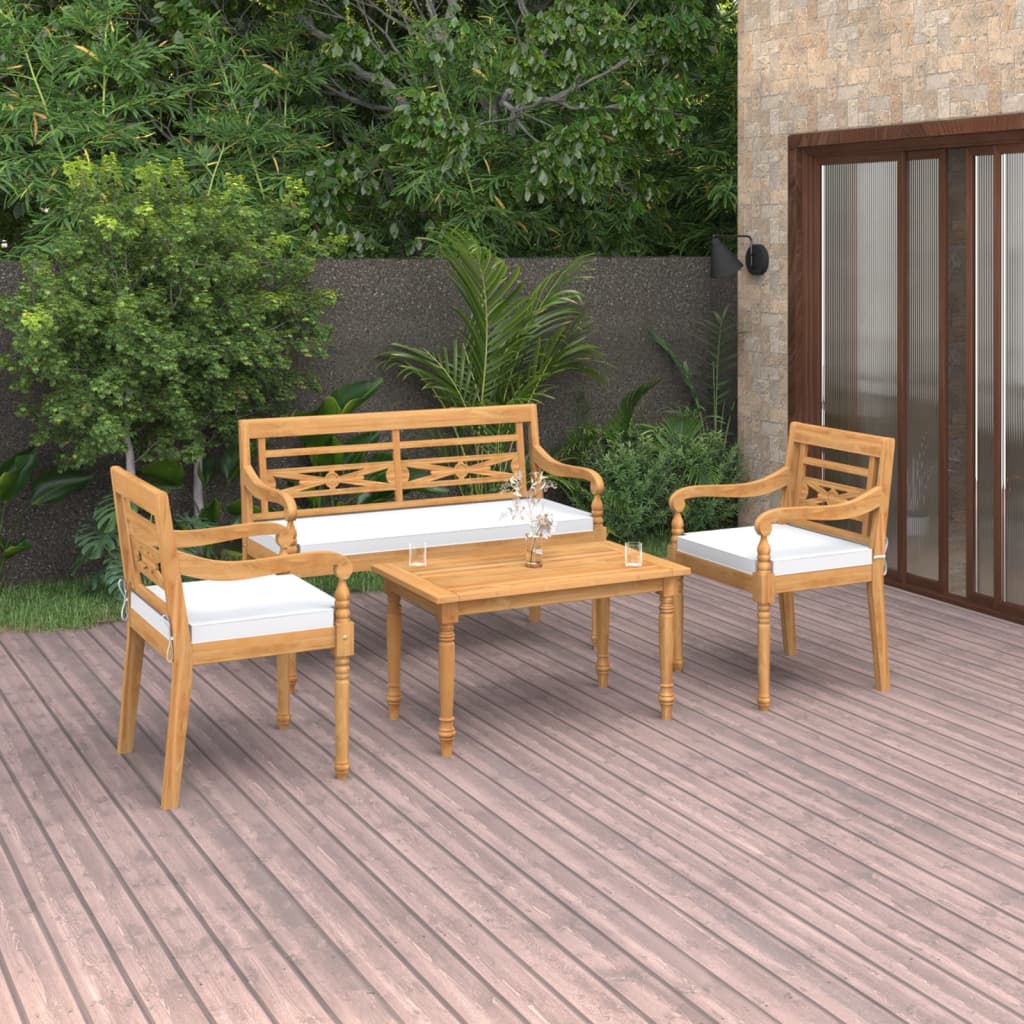 4-tlg. Garten-Lounge-Set mit Kissen Massivholz Teak - Pazzar.ch