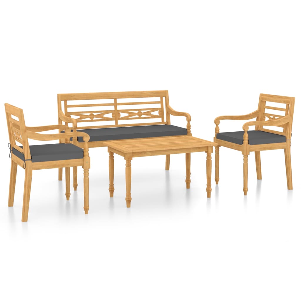 4-tlg. Garten-Lounge-Set mit Kissen Massivholz Teak