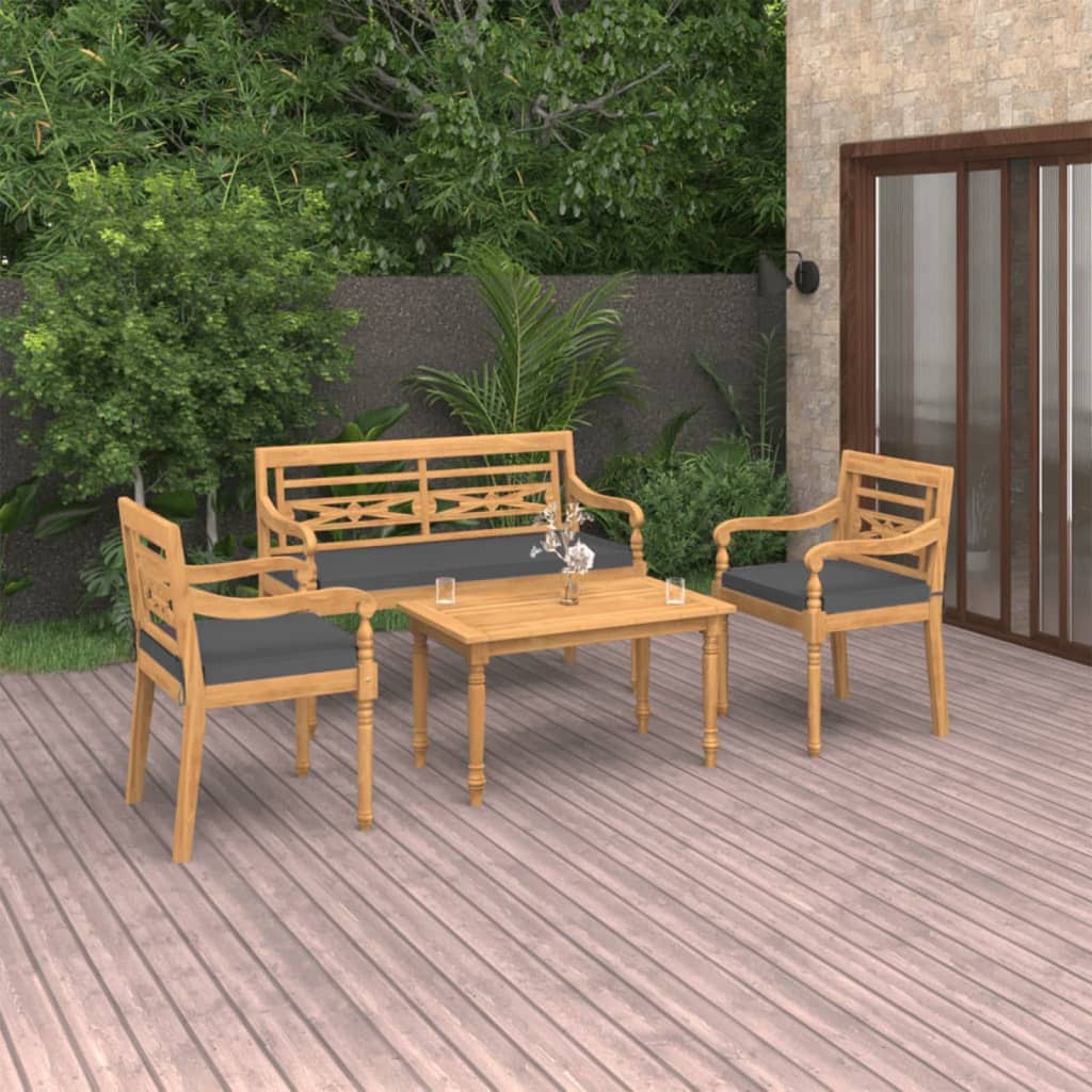 4-tlg. Garten-Lounge-Set mit Kissen Massivholz Teak - Pazzar.ch