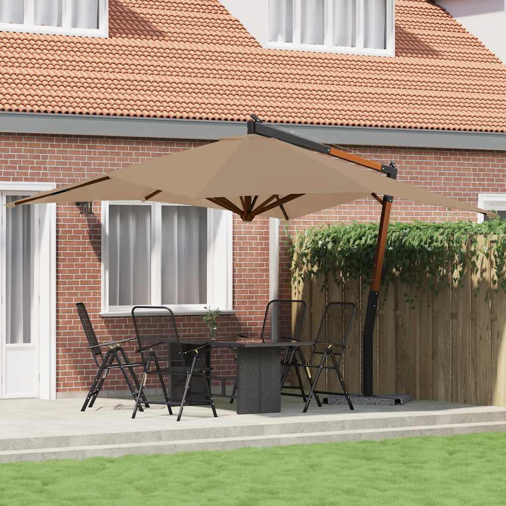 Ampelschirm mit Holz-Mast 400x300 cm Taupe