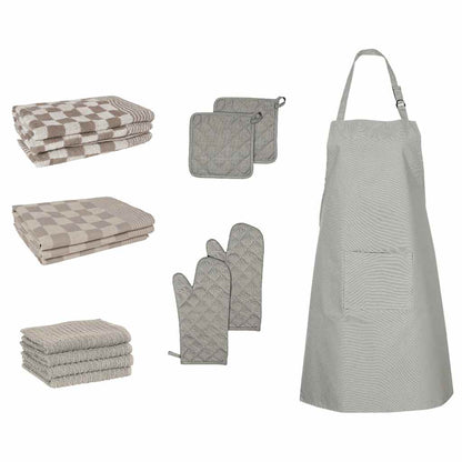 15-tlg. Geschirrtuch-Set Ofenhandschuhe & Topfhalter Baumwolle