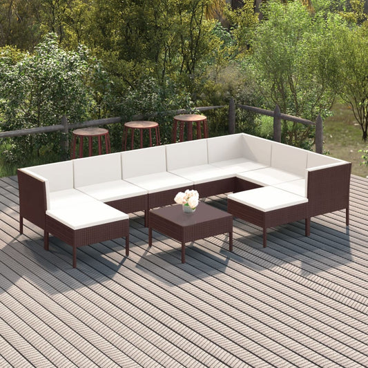 10-tlg. Garten-Lounge-Set mit Auflagen Poly Rattan Braun - Pazzar.ch