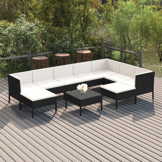 10-tlg. Garten-Lounge-Set mit Auflagen Poly Rattan Schwarz - Pazzar.ch