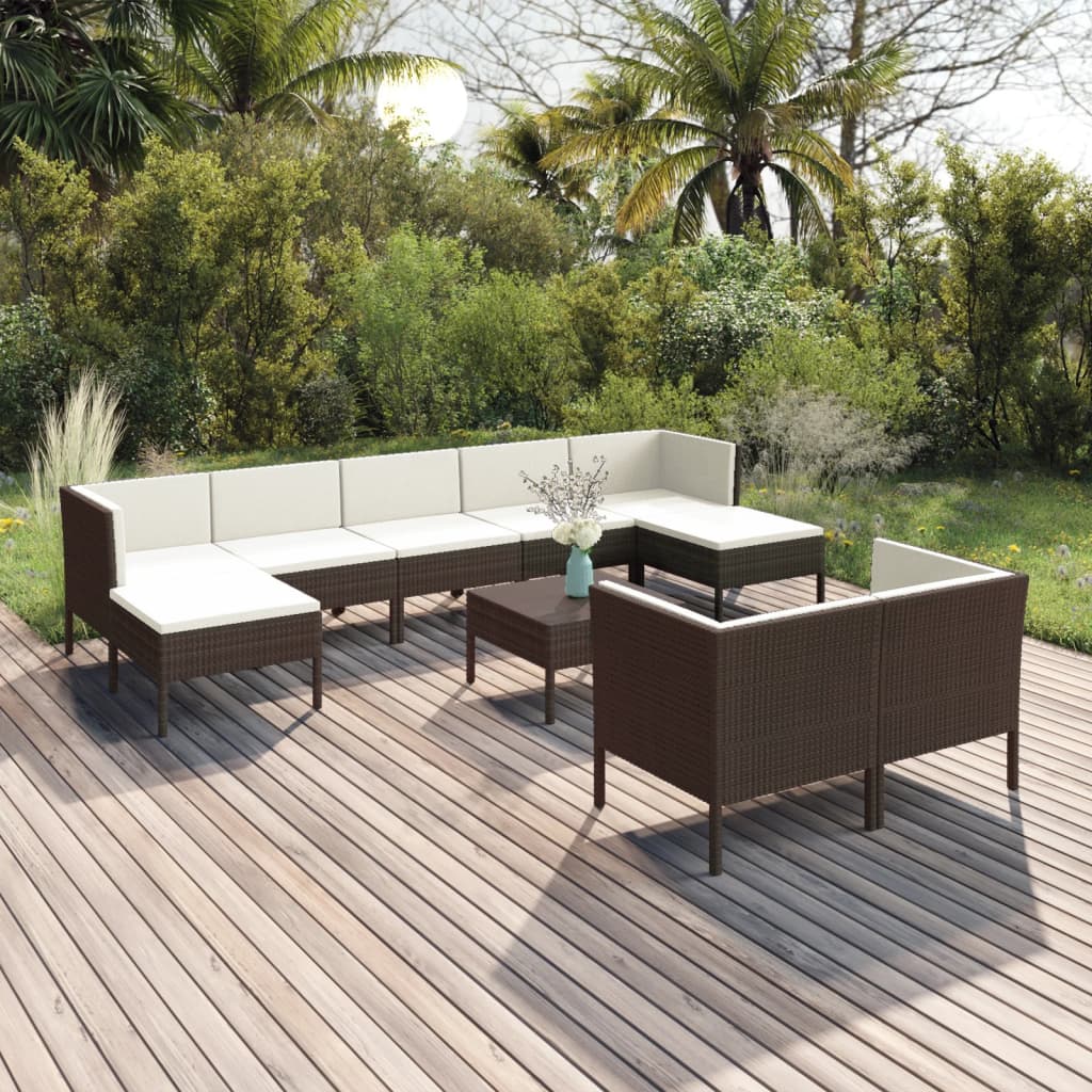 10-tlg. Garten-Lounge-Set mit Auflagen Poly Rattan Braun - Pazzar.ch