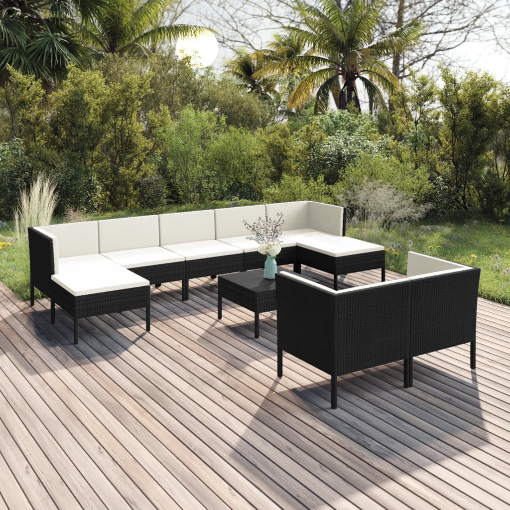 10-tlg. Garten-Lounge-Set mit Auflagen Poly Rattan Schwarz - Pazzar.ch