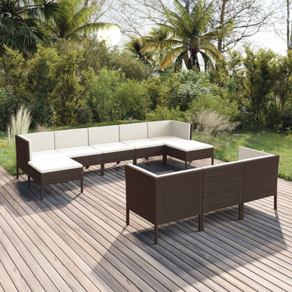 10-tlg. Garten-Lounge-Set mit Auflagen Poly Rattan Braun - Pazzar.ch