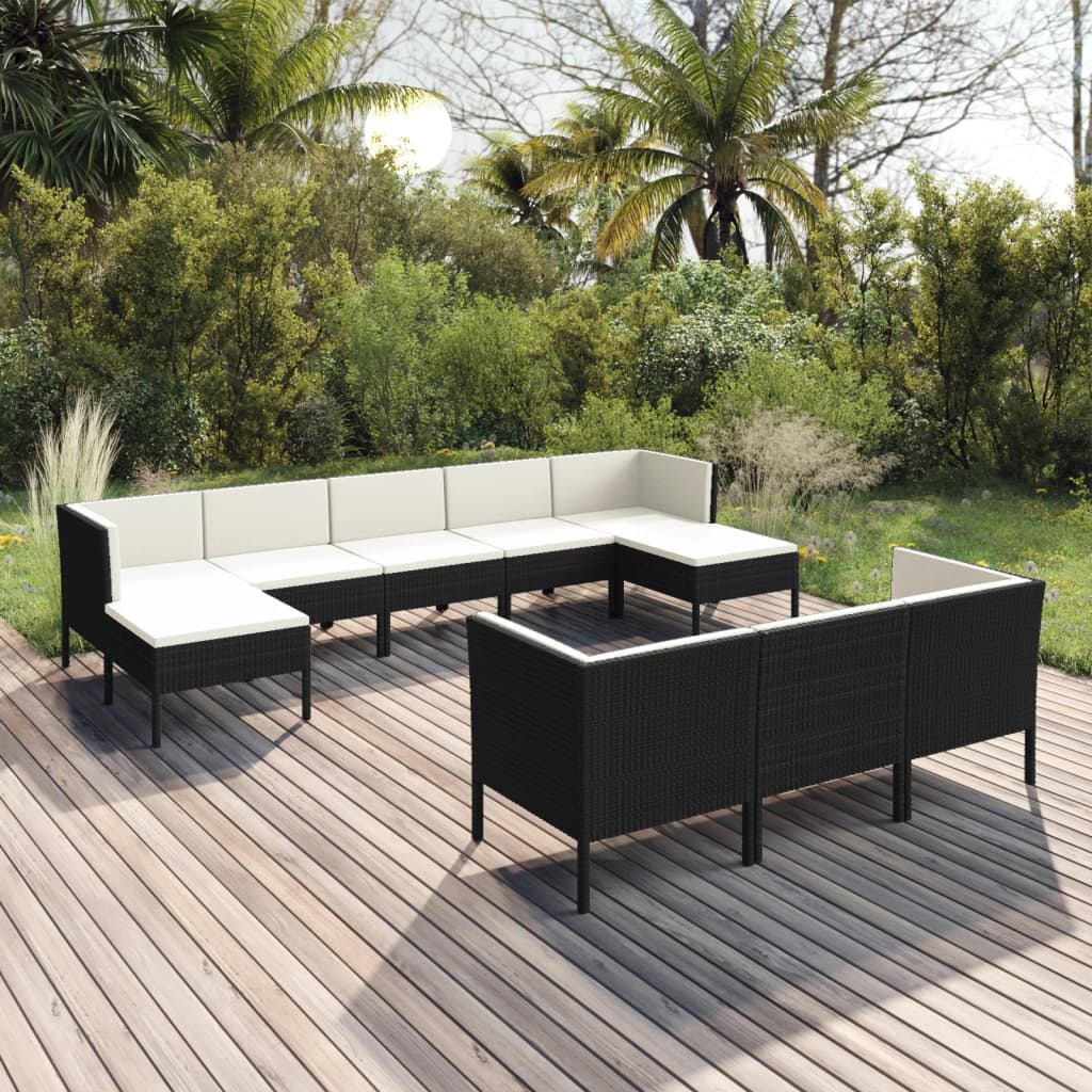 10-tlg. Garten-Lounge-Set mit Auflagen Poly Rattan Schwarz - Pazzar.ch