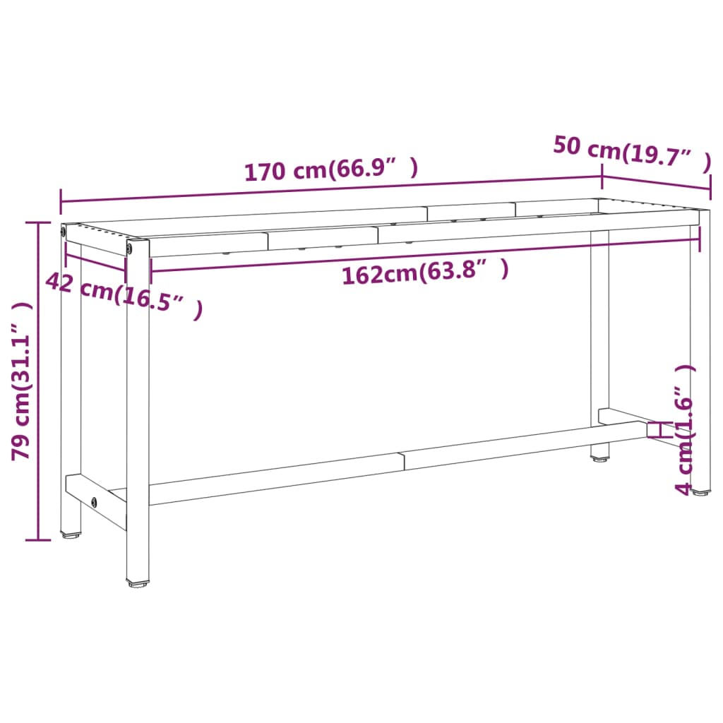 Werkbankgestell Mattschwarz und Mattrot 170x50x79 cm Metall - Pazzar.ch