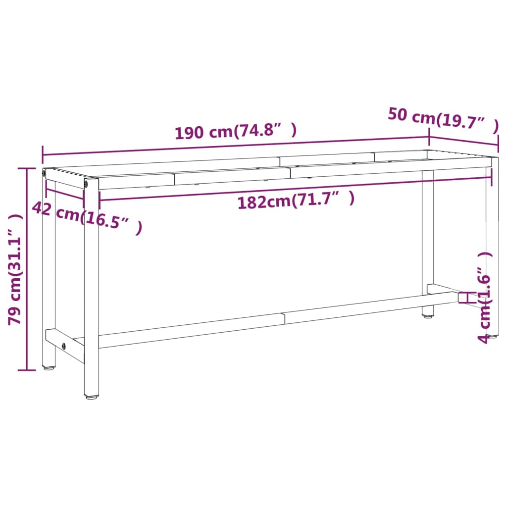 Werkbankgestell Mattschwarz und Mattrot 190x50x79 cm Metall - Pazzar.ch