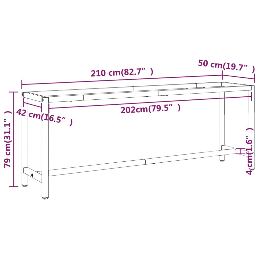 Werkbankgestell Mattschwarz und Mattrot 210x50x79 cm Metall - Pazzar.ch