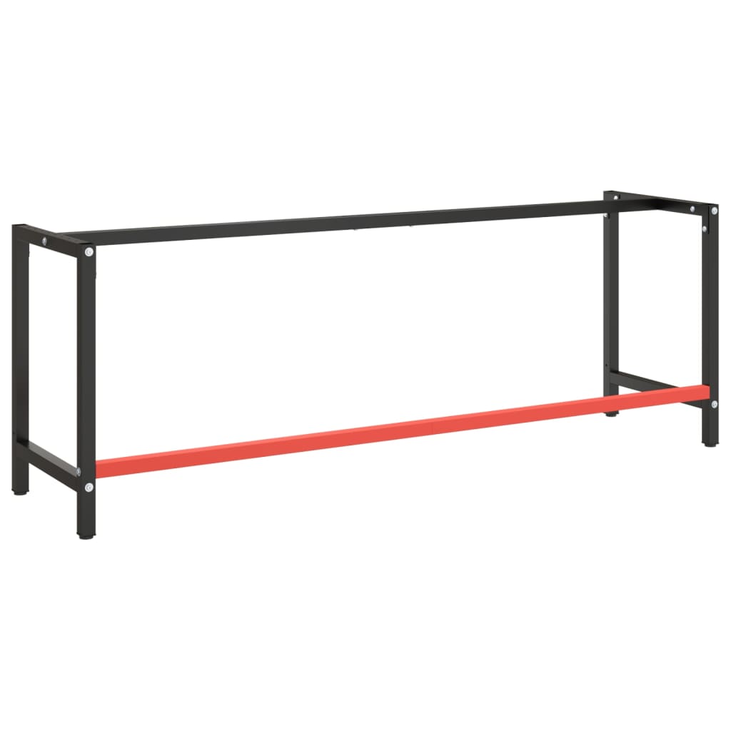 Werkbankgestell Mattschwarz und Mattrot 220x57x79 cm Metall