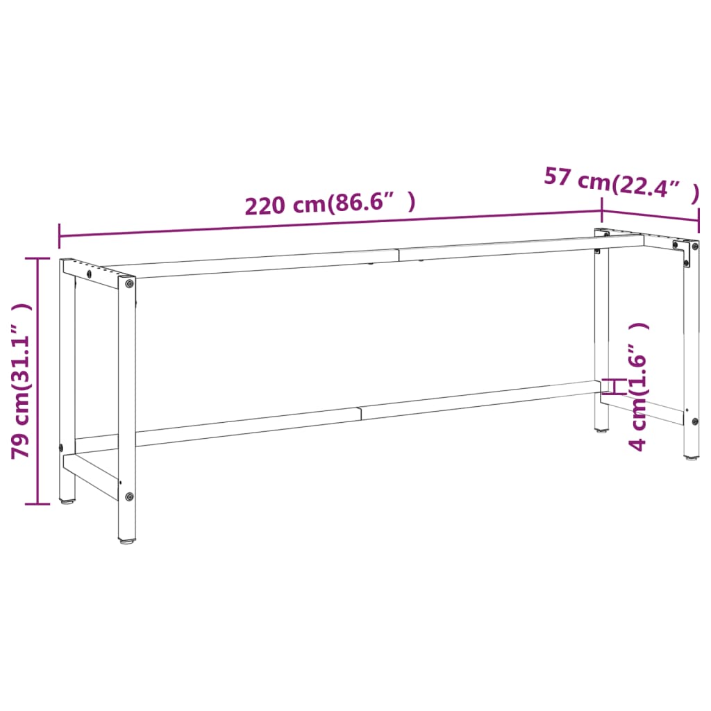 Werkbankgestell Mattschwarz und Mattrot 220x57x79 cm Metall - Pazzar.ch