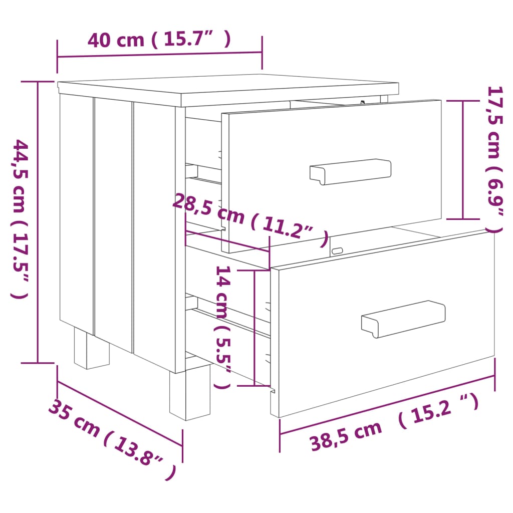Nachttische HAMAR 2 Stk. Honigbraun 40x35x44,5 cm Massivholz - Pazzar.ch