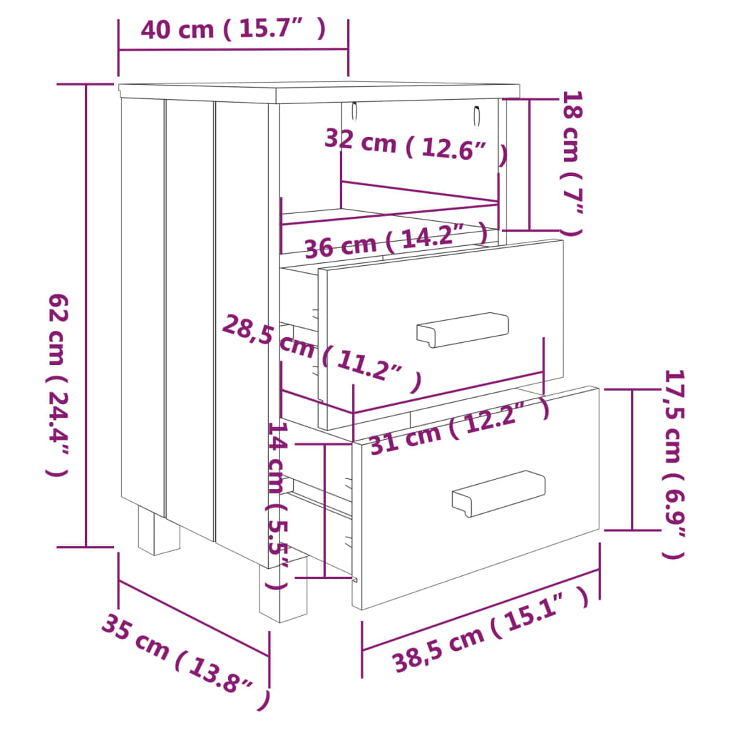 Nachttische HAMAR 2 Stk. Honigbraun 40x35x62 cm Massivholz - Pazzar.ch