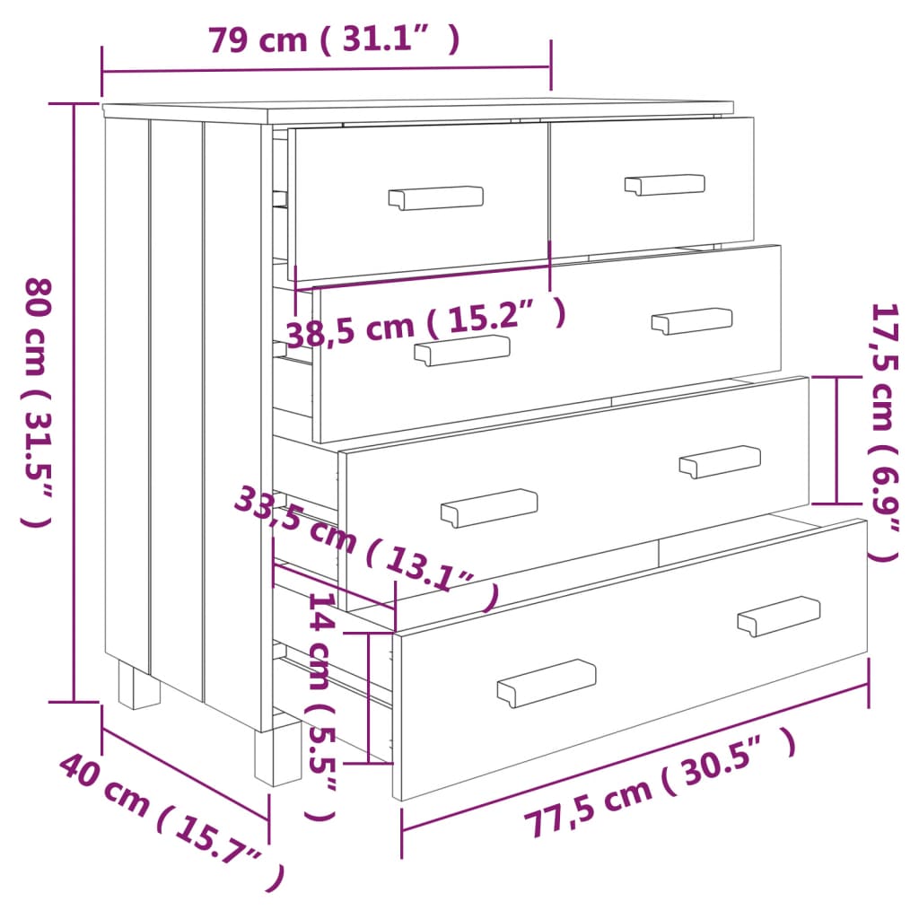 Sideboard HAMAR Hellgrau 79x40x80 cm Massivholz Kiefer - Pazzar.ch