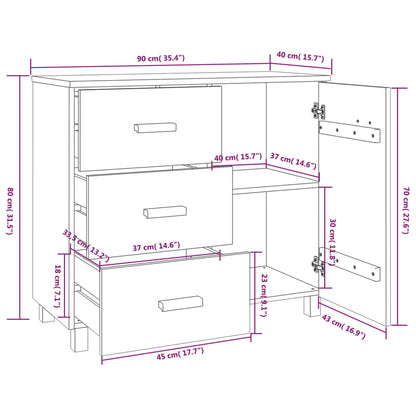 Sideboard HAMAR Honigbraun 90x40x80 cm Massivholz Kiefer - Pazzar.ch