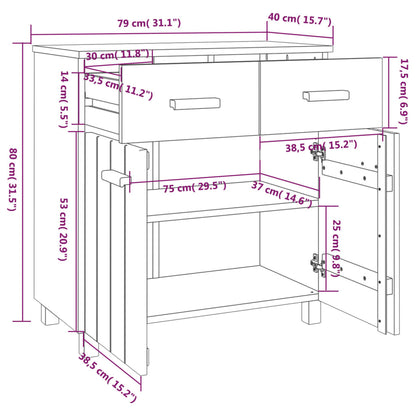 Sideboard HAMAR Hellgrau 79x40x80 cm Massivholz Kiefer - Pazzar.ch