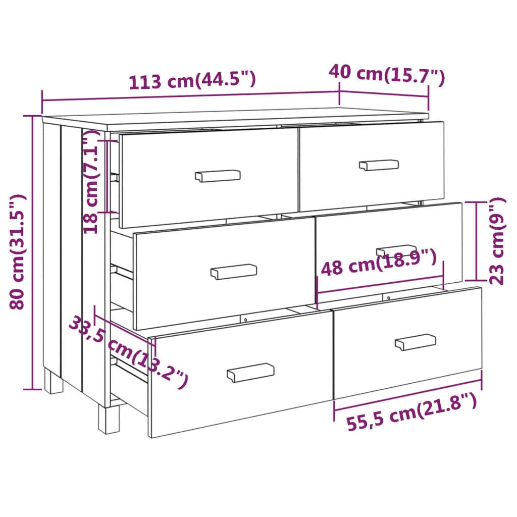 Sideboard HAMAR Honigbraun 113x40x80 cm Massivholz Kiefer - Pazzar.ch