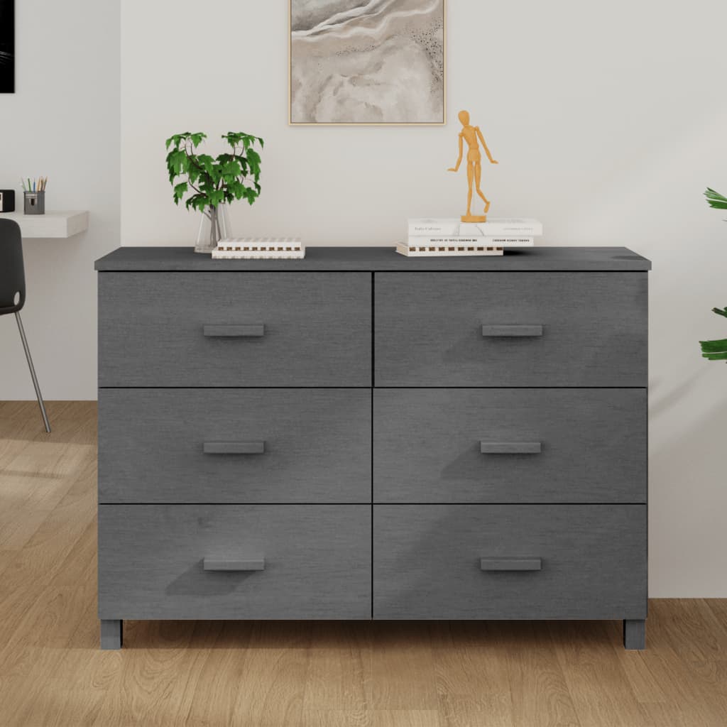 Sideboard HAMAR Dunkelgrau 113x40x80 cm Massivholz Kiefer