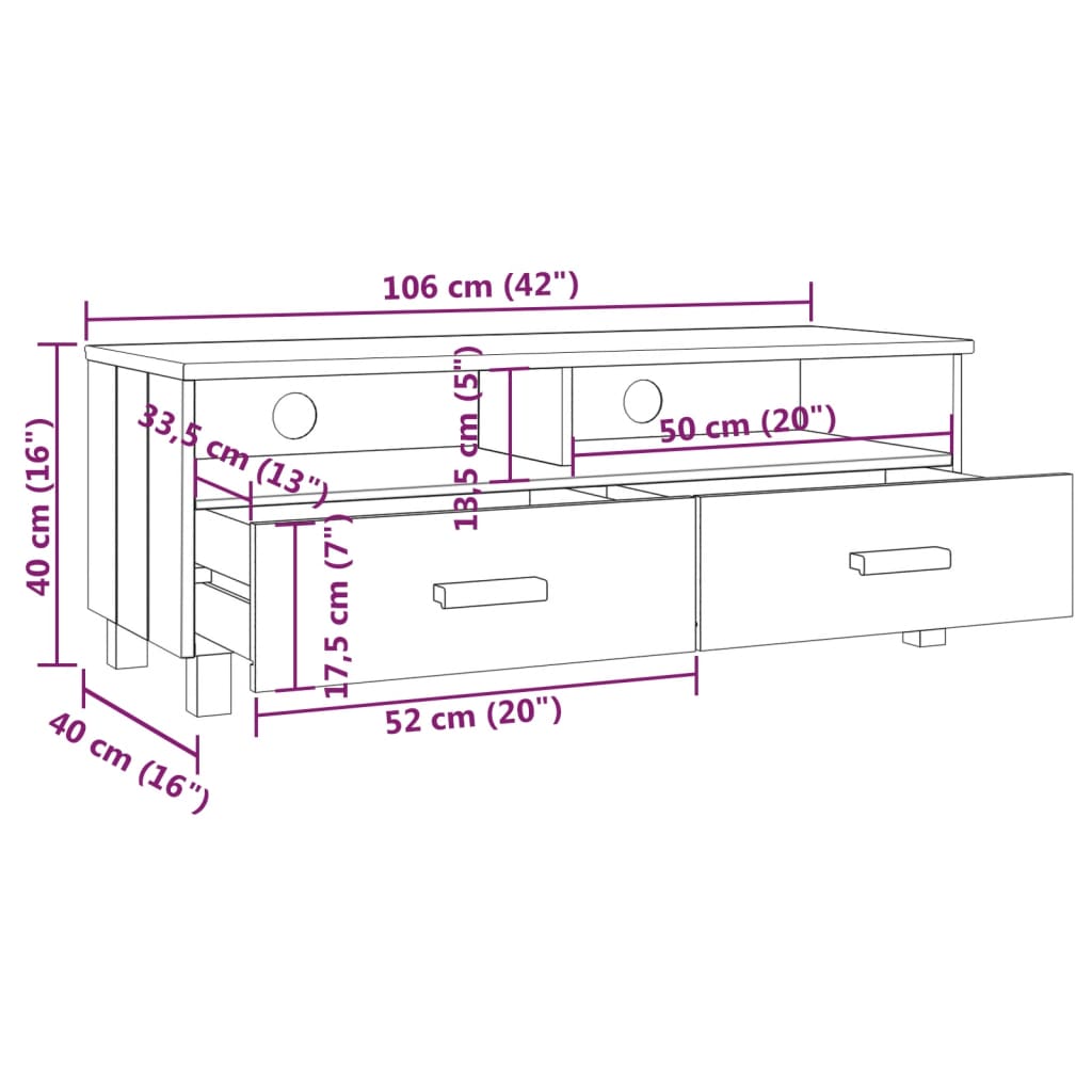 TV-Schrank HAMAR Honigbraun 106x40x40 cm Massivholz Kiefer - Pazzar.ch