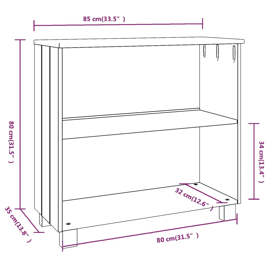 Sideboard HAMAR Honigbraun 85x35x80 cm Massivholz Kiefer - Pazzar.ch