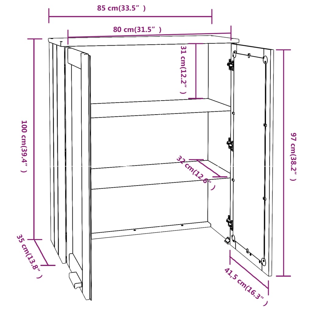 Highboard-Oberteil HAMAR Honigbraun 85x35x100 cm Massivholz - Pazzar.ch