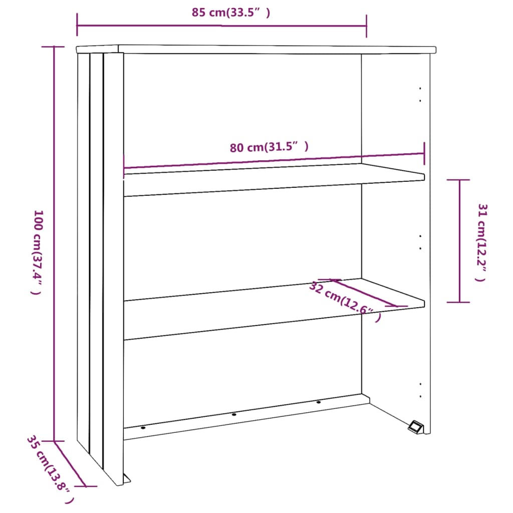 Highboard-Oberteil HAMAR Honigbraun 85x35x100 cm Massivholz - Pazzar.ch