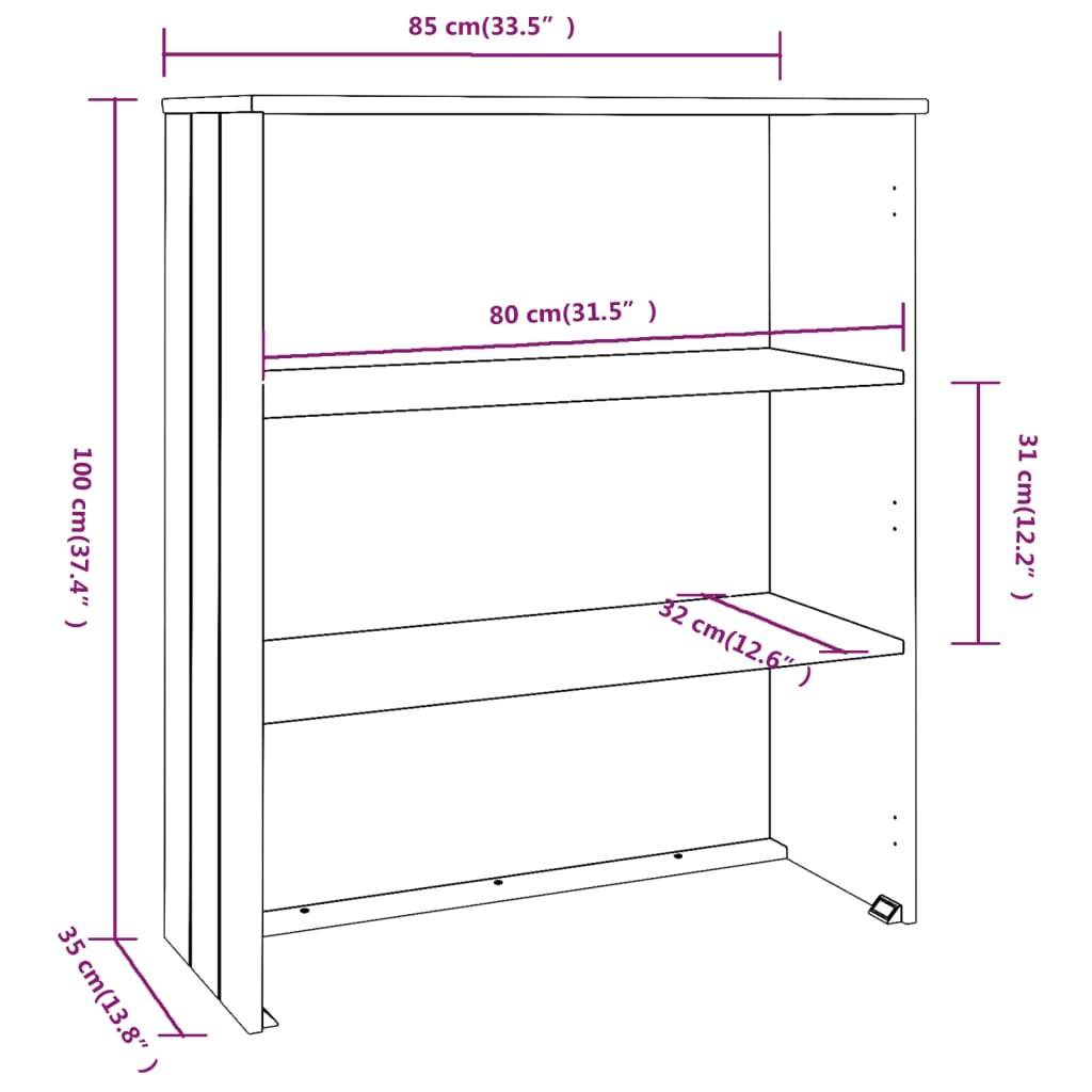 Highboard-Oberteil HAMAR Dunkelgrau 85x35x100 cm Massivholz - Pazzar.ch