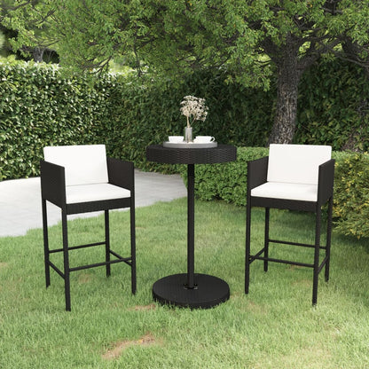 3-tlg. Gartenbar-Set mit Kissen Poly Rattan Schwarz - Pazzar.ch