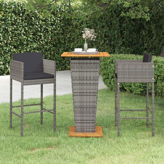 3-tlg. Gartenbar-Set mit Kissen Poly Rattan Grau - Pazzar.ch