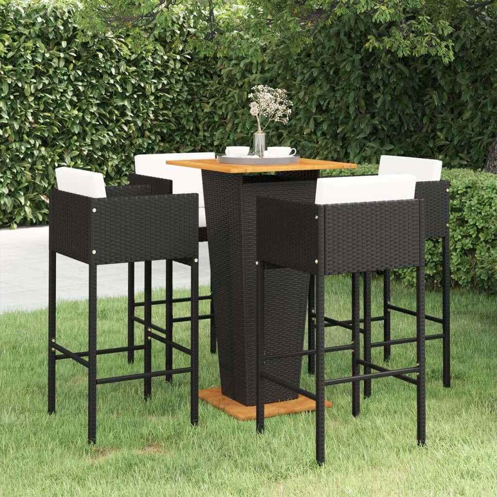 5-tlg. Gartenbar-Set mit Kissen Poly Rattan Schwarz - Pazzar.ch