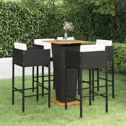 5-tlg. Gartenbar-Set mit Kissen Poly Rattan Schwarz - Pazzar.ch