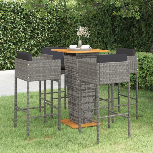 5-tlg. Gartenbar-Set mit Kissen Poly Rattan Grau - Pazzar.ch