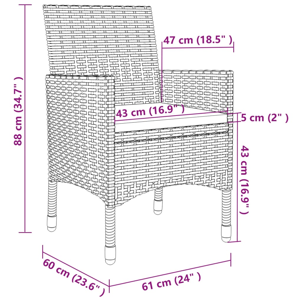 5-tlg. Garten-Essgruppe mit Kissen Poly Rattan Grau