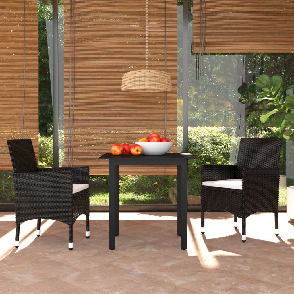 3-tlg. Garten-Essgruppe mit Kissen Poly Rattan Schwarz - Pazzar.ch