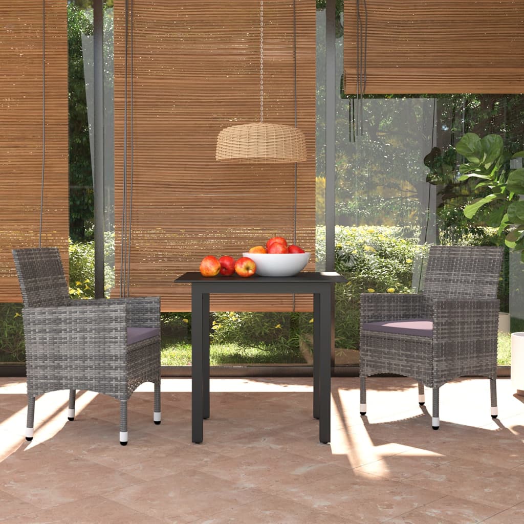 3-tlg. Garten-Essgruppe mit Kissen Poly Rattan Grau - Pazzar.ch