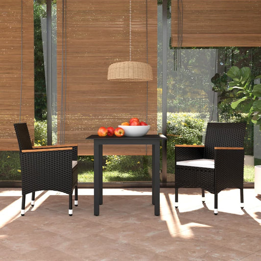 3-tlg. Garten-Essgruppe mit Kissen Poly Rattan Schwarz - Pazzar.ch