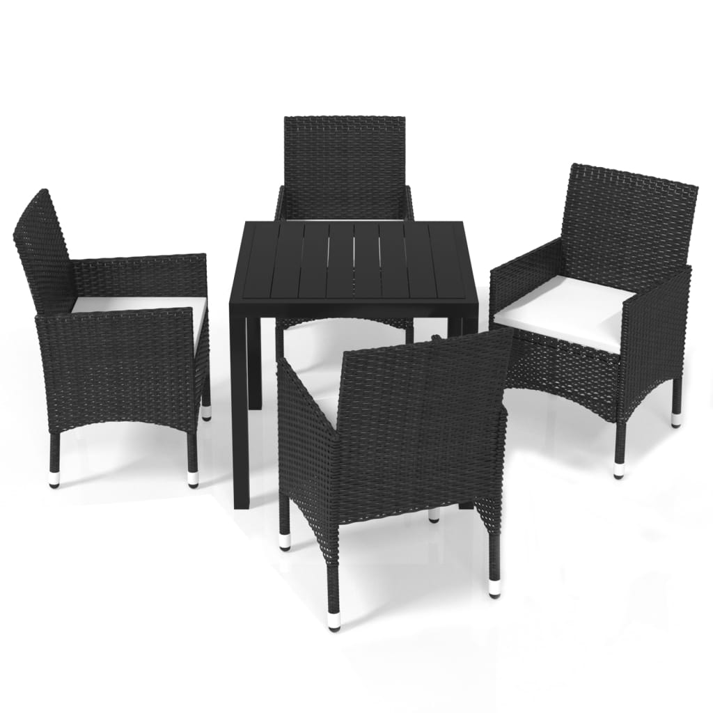 5-tlg. Garten-Essgruppe mit Kissen Poly Rattan Schwarz - Pazzar.ch