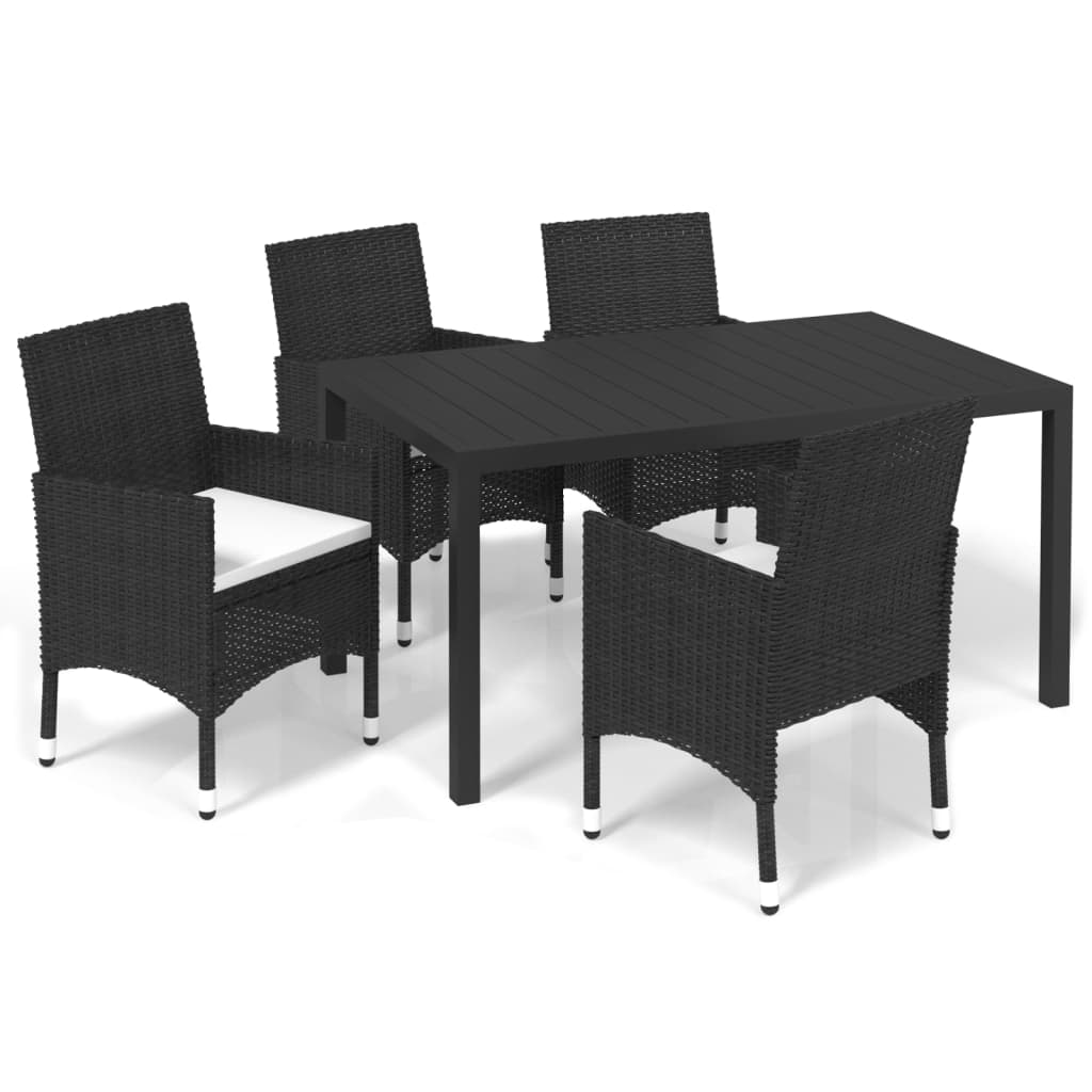 5-tlg. Garten-Essgruppe mit Kissen Poly Rattan Schwarz - Pazzar.ch